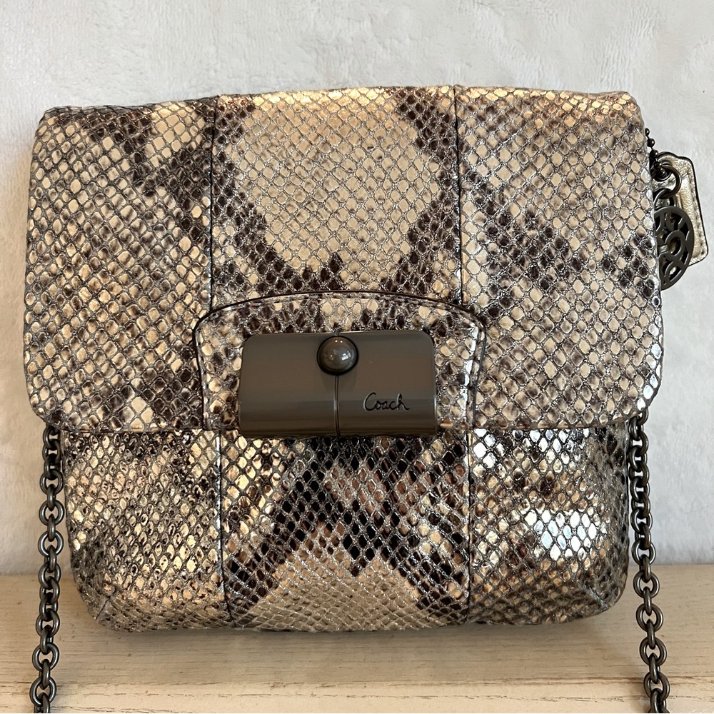 Coach Metallic Leather Reptile Print Crossbody Bag